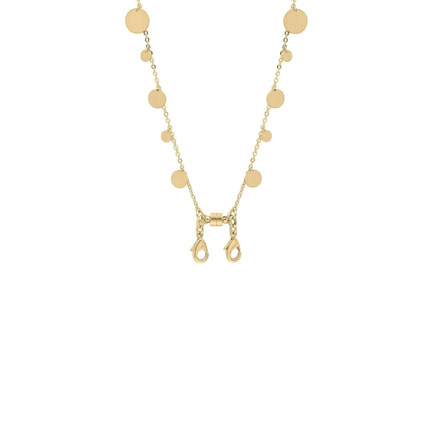 Gold disk convertible & magnetic necklace on white background- Camille Jewelry
