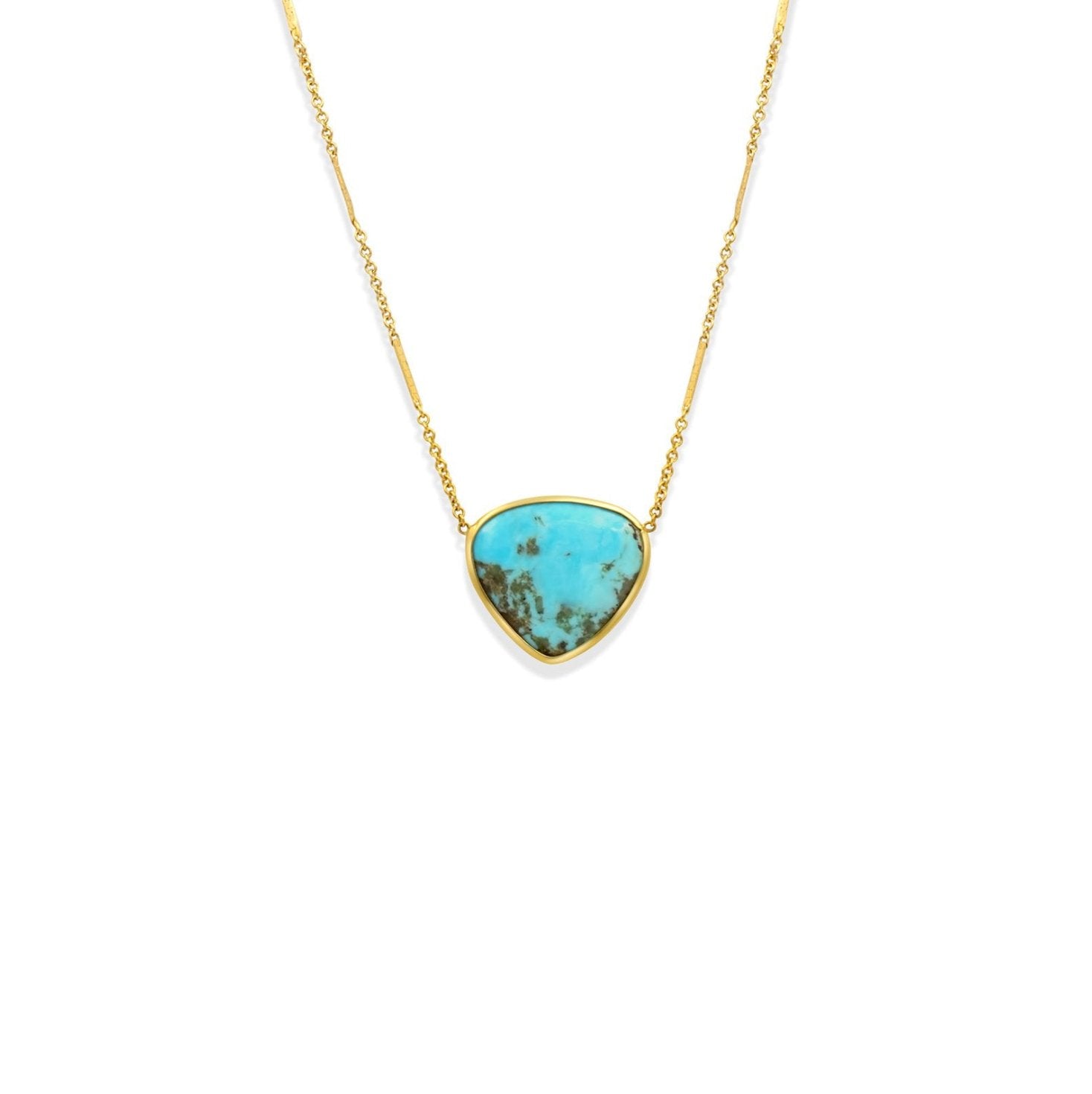 Kingsman turquoise teardrop shape necklace on white background - Camille Jewelry