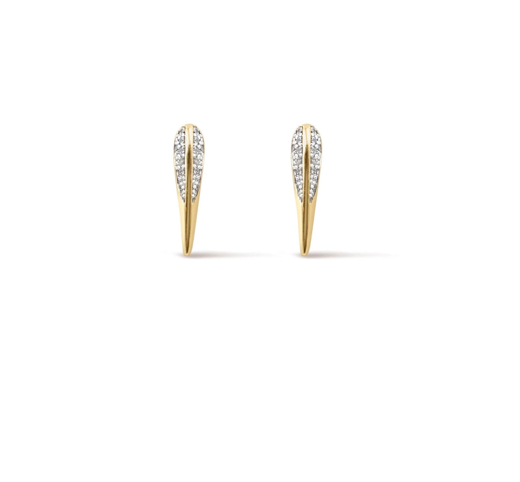 bird beak earrings with pave stones on white background - Camille Jewelry
