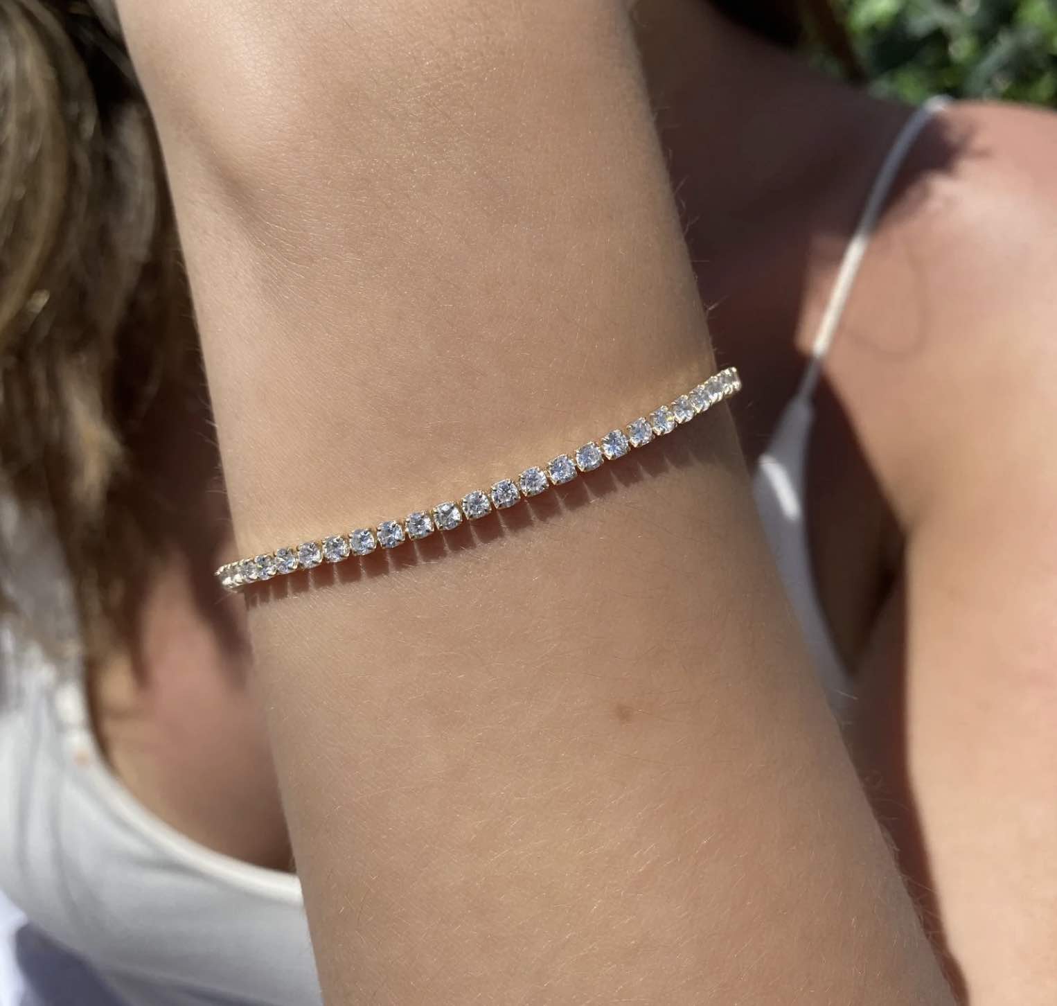 Tennis bracelet on model - Camille Jewelry