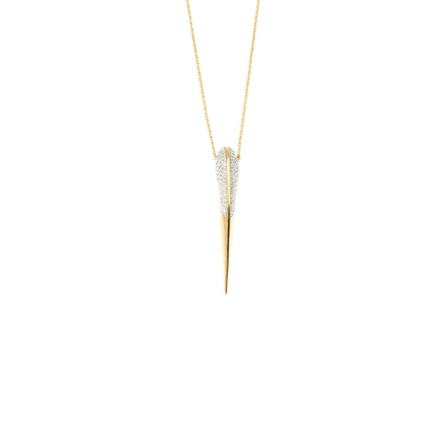 Bird beak gold necklace with cz stones on white background - Camille Jewelry
