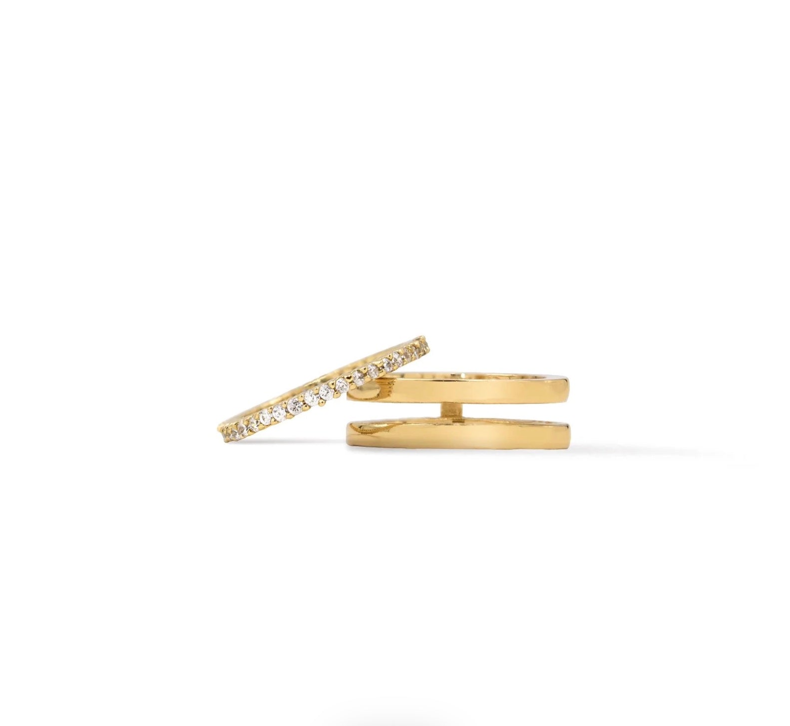 Gold insert ring with pave center on white background - Camille Jewelry