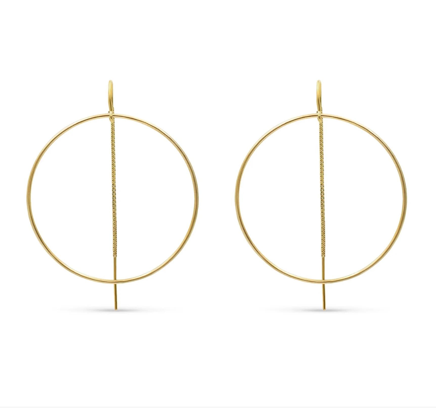 Gold filled threader hoop earrings on white background - Camille Jewelry
