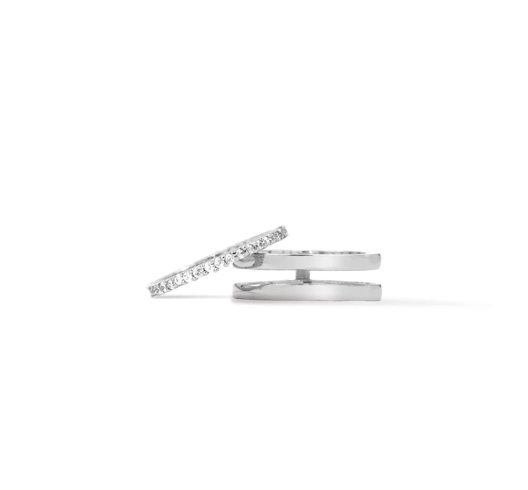 Silver insert ring with pave center on white background - Camille Jewelry