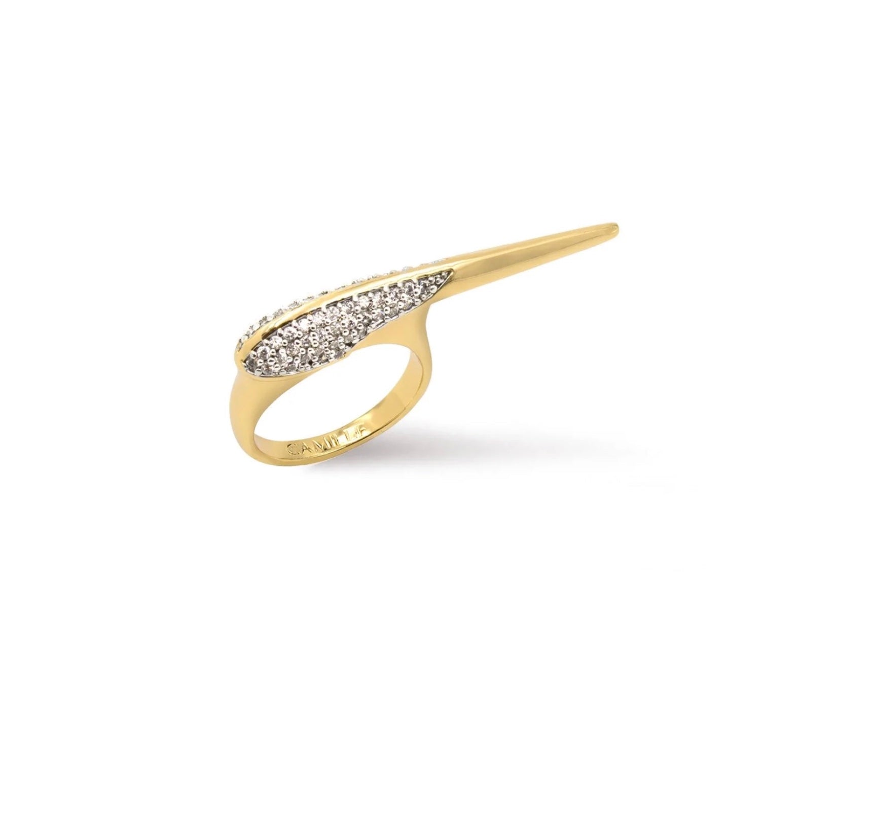 Bird beak crossover ring with pave detail on a white background - Camille Jewelry