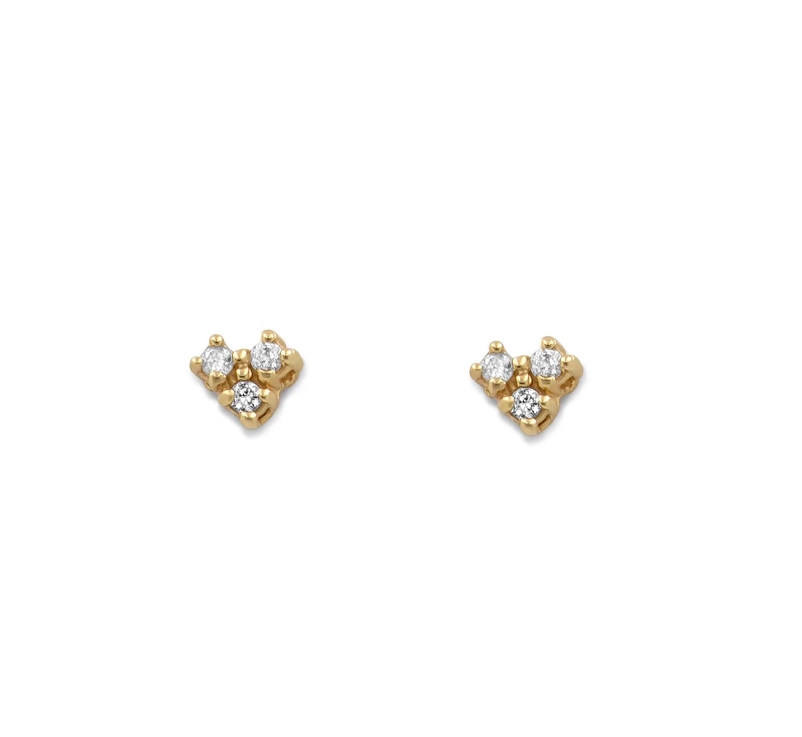 Trio diamond gold stud earrings on a white background - Camille Jewelry