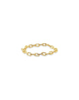 Skinny Flexible 14K Yellow Gold Cable Chain Ring on a white background - Camille Jewelry