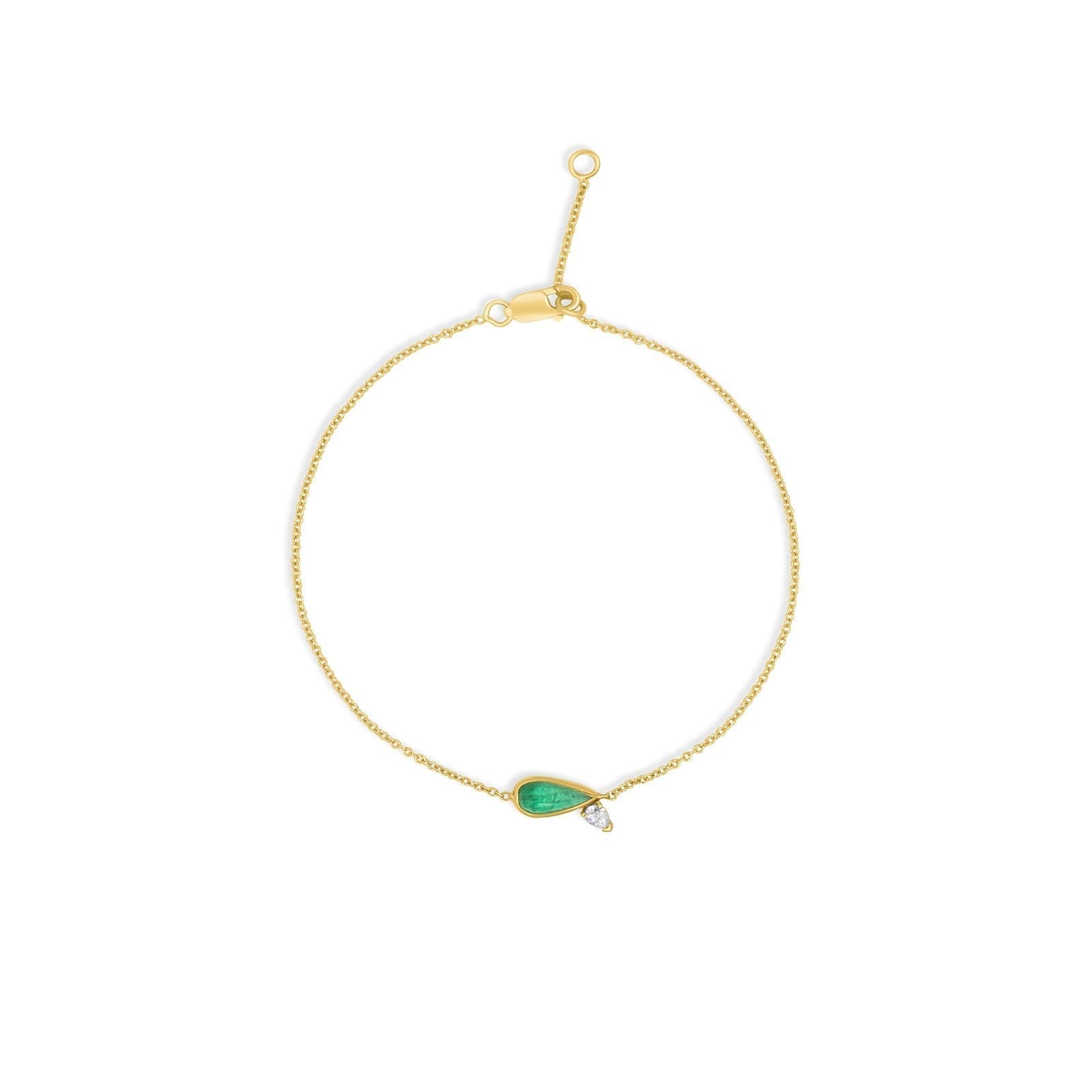 14K Gold Emerald & Diamond Teardrop Bracelet - Camille Jewelry