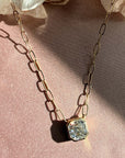 Asscher cut moissanite necklace in solid 14K gold with modern bezel pendant - Camille Jewelry