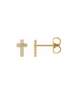 Diamond cross stud earrings in 14K yellow gold by Camille Jewelry