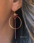 Gold filled threader hoop earrings in Garnet gemstones - camille Jewelry