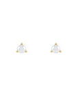 Tiny pearl stud earrings in 14K yellow gold on a white background front view by Camille Jewelry