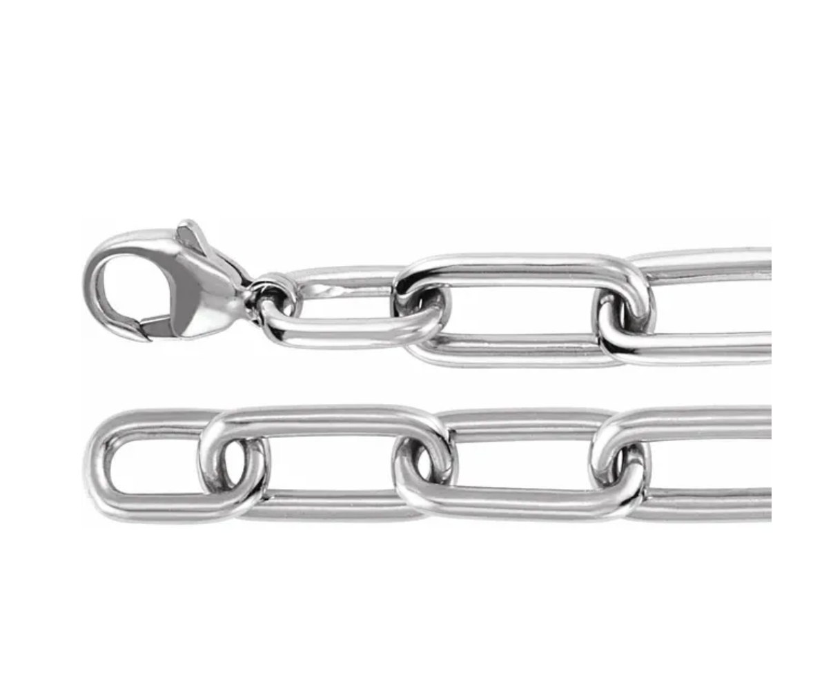 White gold chain with clasp on a white background by Camille Jewelry