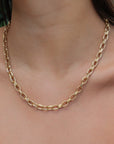Gold Double Link Chain Necklace – Timeless Chic Statement Jewelry on model- Camille Jewelry
