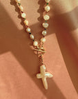 Beaded Pearl Necklace with Gold - Filled Beads & Rainbow Rondelles - Camille Jewelry