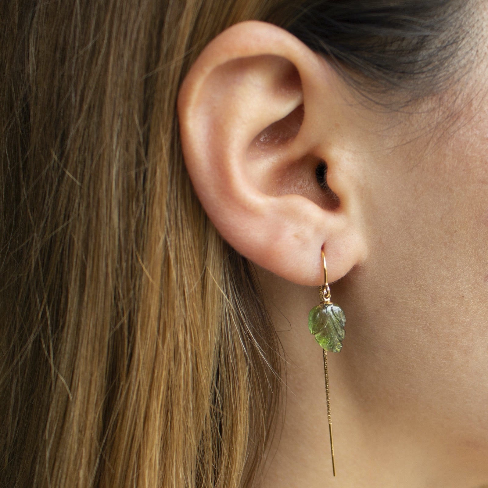 Carved Green Tourmaline Earrings - One Of A Kind - Camille Jewelry