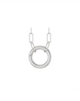 Circle charm holder necklace in 14K yellow gold with a hinged ring pendant on a white background front view by Camille Jewelry