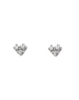 Small Diamond Stud Earrings – 14K white Gold Mini Trio Diamond on a white background - Camille Jewelry