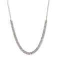 Sterling Silver Pave Curb Link Chain Necklace as a long style on a white background–Camille Jewelry