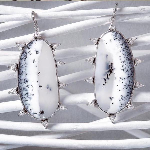 Dendritic Opal Starburst Earrings - Camille Jewelry