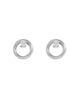 14k white gold Diamond Accent Circle Stud Earrings on white background - Camille Jewelry