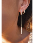 Model wearing 14K yellow gold Diamond Chain Hinged Hoop Earrings - Camille Jewelry
