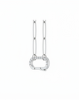 Diamond charm holder necklace in 14K yellow gold with a pavé set hinged clip on a paperclip chain on a white background angled view by Camille Jewelry