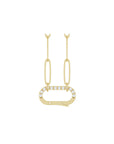 Diamond charm holder necklace in 14K yellow gold with a pavé set hinged clip on a paperclip chain on a white background by Camille Jewelry