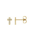 Diamond cross stud earrings in 14K yellow gold by Camille Jewelry
