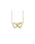 14K yellow Diamond Mini Interlocking Heart Necklace on a white background - Camille Jewelry