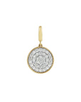 Diamond pavé disc charm in solid 14K gold with a round pavé diamond face and a gold lobster clasp bail by Camille Jewelry.