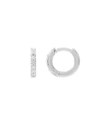 14K White gold Small Diamond Hoops on a white background- Camille Jewelry