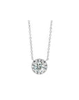14K White Gold Natural Diamond French Halo Solitaire Necklace On White Background- Camille Jewelry