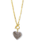 Druzy Quartz Heart Pendant Necklace on a white background - Camille Jewelry