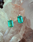 14K yellow gold Emerald Stud Earrings with diamond accent by Camille Jewelry