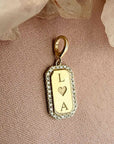Engravable Diamond Dog Tag Charm in Solid 14K Gold - Camille Jewelry