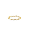 Skinny Flexible 14K Yellow Gold Cable Chain Ring on a white background - Camille Jewelry