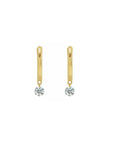 14K yellow gold Drilled Diamond Dangle Hoop Earrings on a white background - Camille Jewelry
