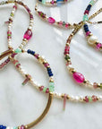 Gemstone Beaded Bracelet in 14K Gold Filled with Lapis, Pearl and Opal - Camille Jewelry