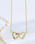 14K Yellow Gold Rainbow Gemstone Mini Interlocking Heart Necklace - Camille Jewelry