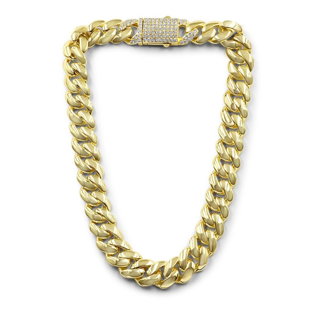 Gold Curb Chain Pave Lock Necklace - Camille Jewelry