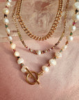 Gold Filled Beaded Necklace with Freshwater Pearl and Gemstones - Camille Jewelry