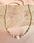 Gold filled Beaded Necklace with Gold Figaro Chain – Tourmaline & Pearls - Camille Jewelry