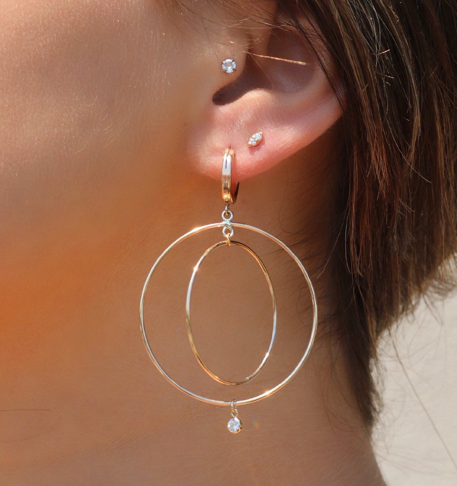 Gold Filled - Double Hoop Huggie Earrings - Camille Jewelry