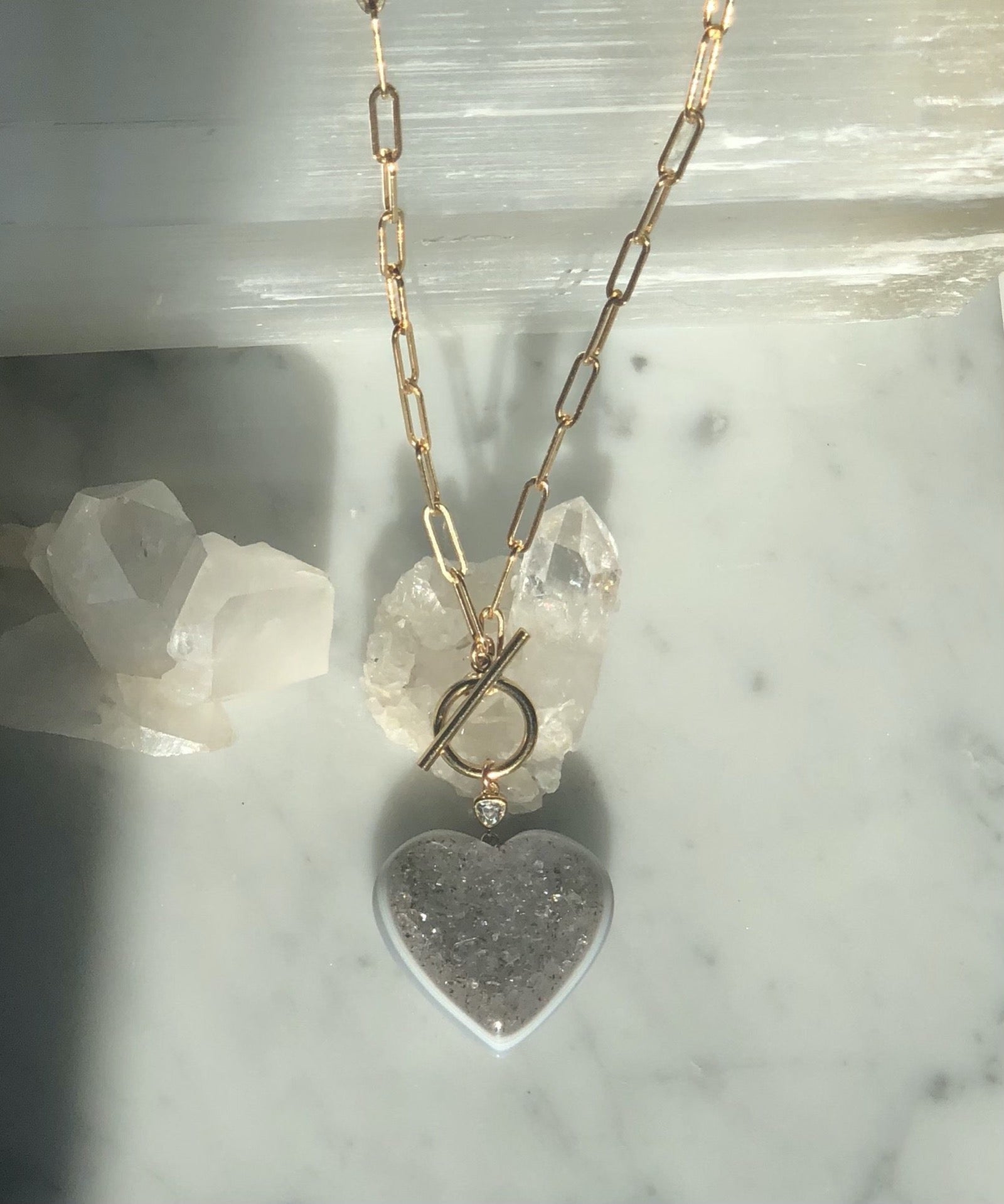 Gold Filled - Druzy Quartz Heart Necklace - Camille Jewelry