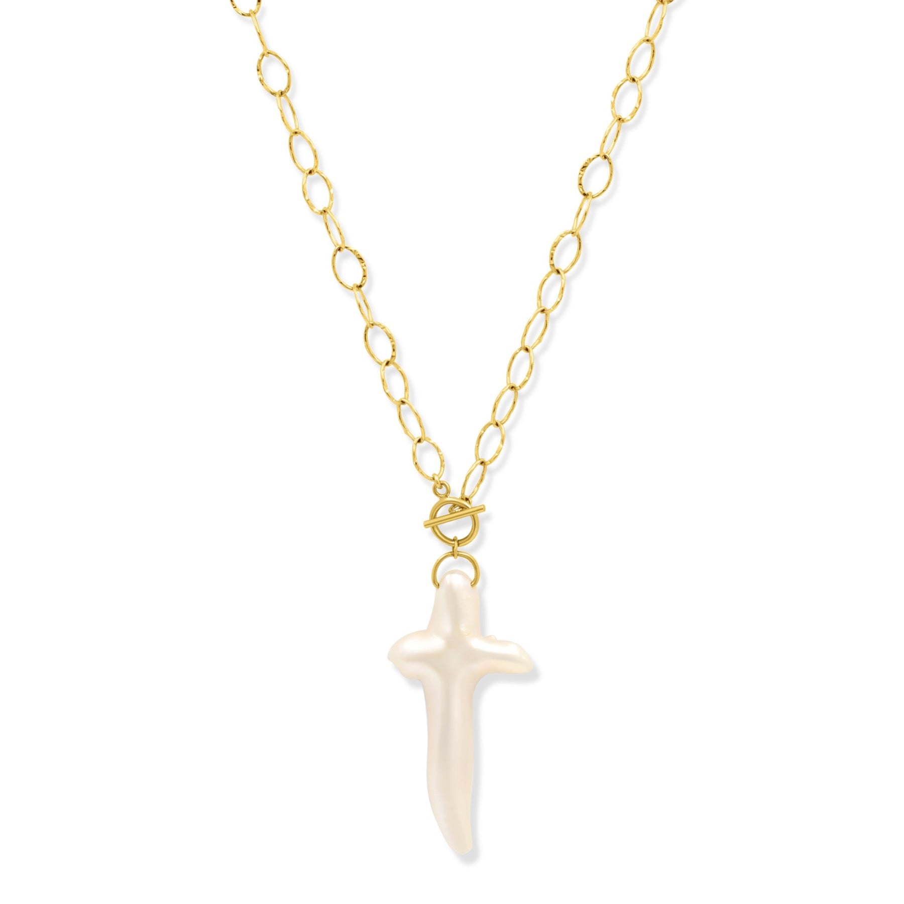 Gold Filled - Freshwater Pearl Cross Necklace - Camille Jewelry