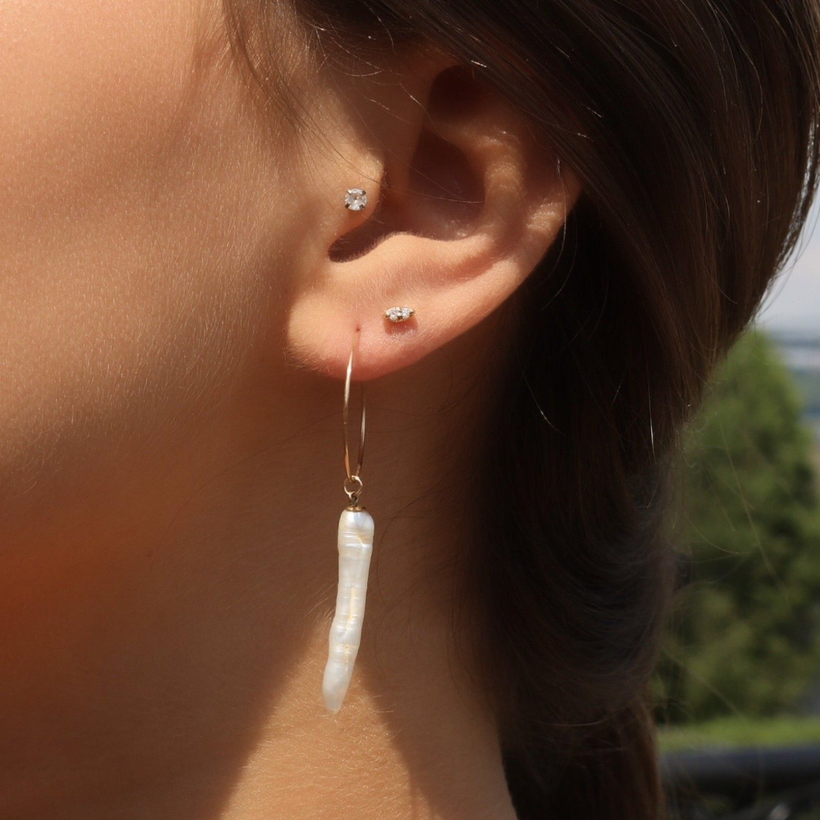 Gold Filled - Freshwater Pearl Hoop Earring - Camille Jewelry