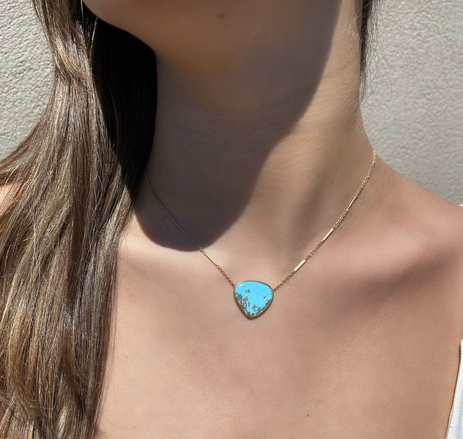 Gold Filled - Upside Down Teardrop Kingsman Turquoise Necklace - Camille Jewelry