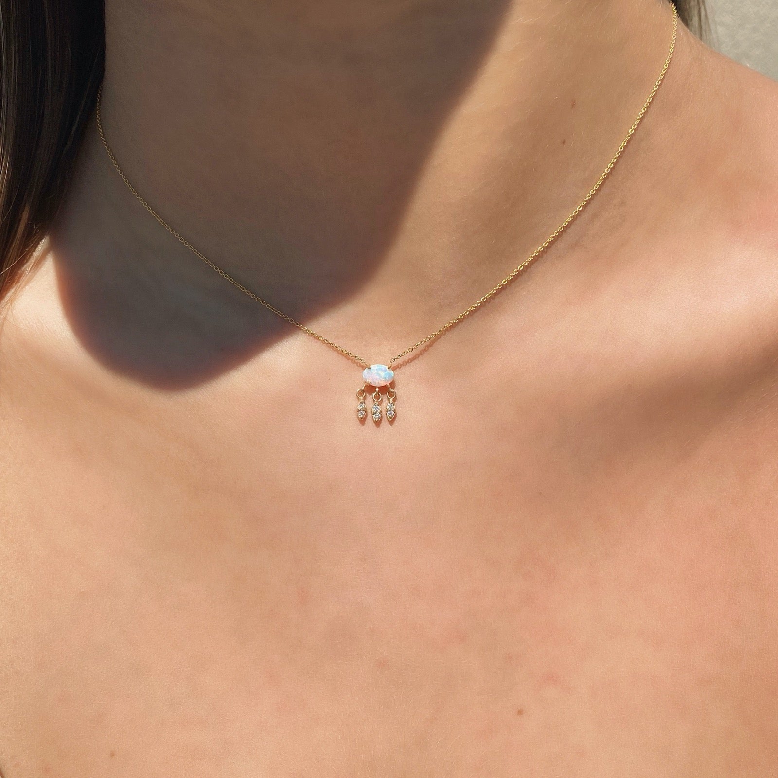 Gold Opal &amp; Diamond Charm Necklace - Camille Jewelry