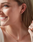 Graduated Rainbow Gemstone Dangle Earrings in 14K gold on model - Camille Jewelry